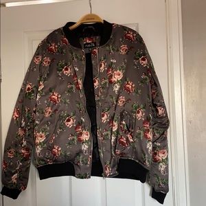 3 pocket satin floral bomber jacket.